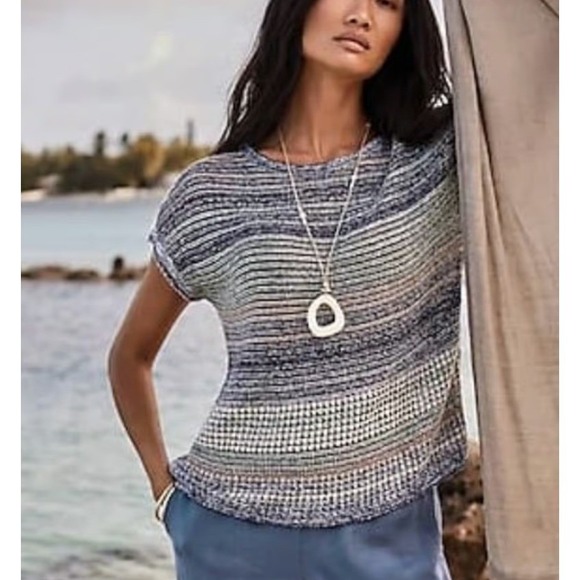 Pure Jill Sweaters - Pure Jill J Jill Striped Cotton Linen Knit Sweater Top Womens 2X Short Sleeve